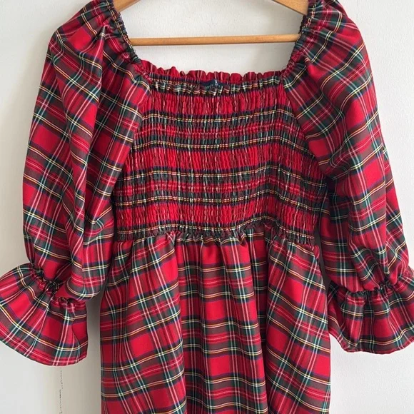 SIMPLY SOUTHERN TARTAN red PLAID smocked nap dress size large - Picture 3 of 8